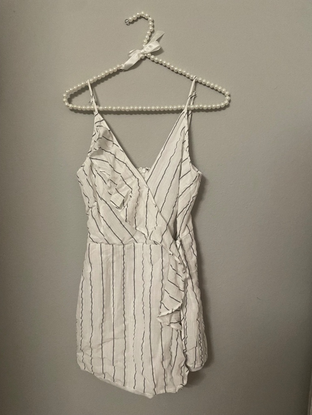 White Striped Wrap Romper